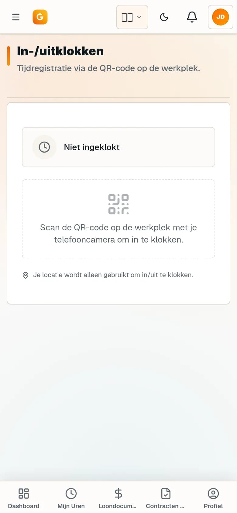 In- en uitklokken met QR-code op de telefoon