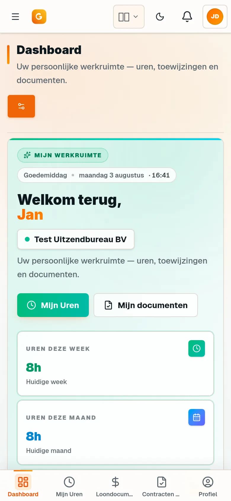 Persoonlijk dashboard van een uitzendkracht op de telefoon