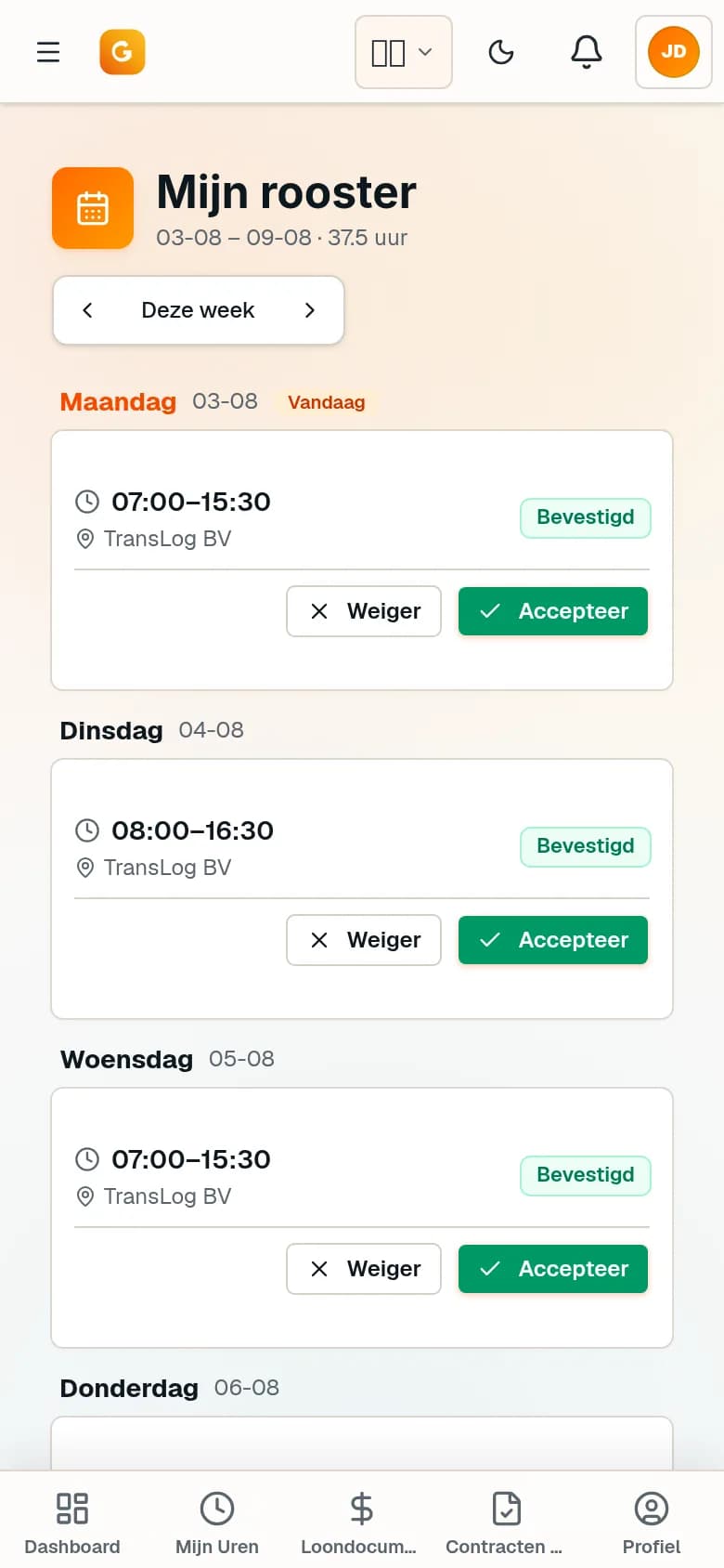 Rooster van een uitzendkracht op de telefoon